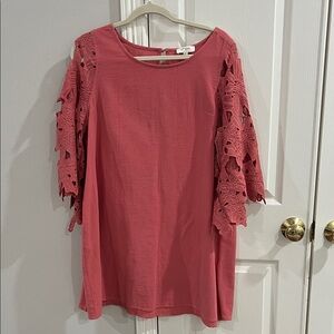 Umgee Coral Lace Sleeve Dress